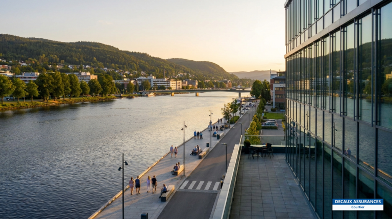 Drammen et sa rivière, dans l'agglomération élargie d'Oslo, Norvège
