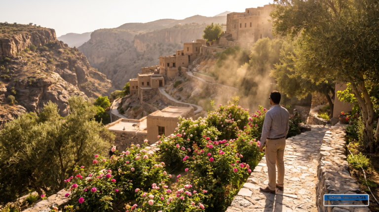 Villages en terrasses du Jebel Akhdar dans le Hajar, Oman — jardins et canyons