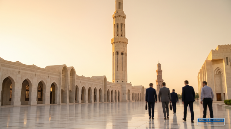 Grande Mosquée Sultan Qabous à Mascate, Oman — marbre blanc et minarets