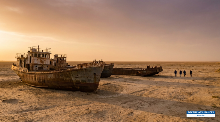 Mer d'Aral asséchée près de Moynaq, Karakalpakstan, Ouzbékistan — épaves de bateaux sur l'ancien fond marin
