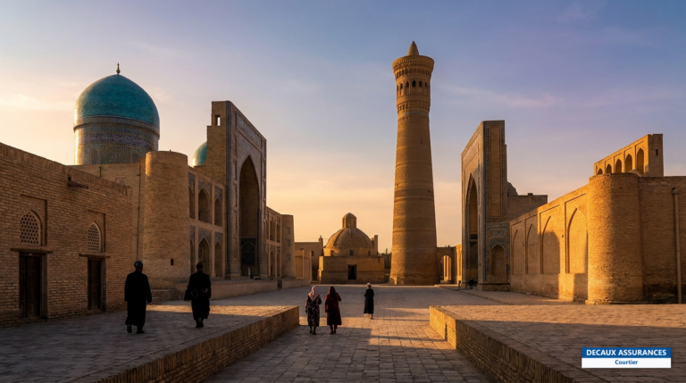 Complexe Poi-Kalyan à Boukhara, Ouzbékistan — minaret Kalyan et mosquée à dôme bleu