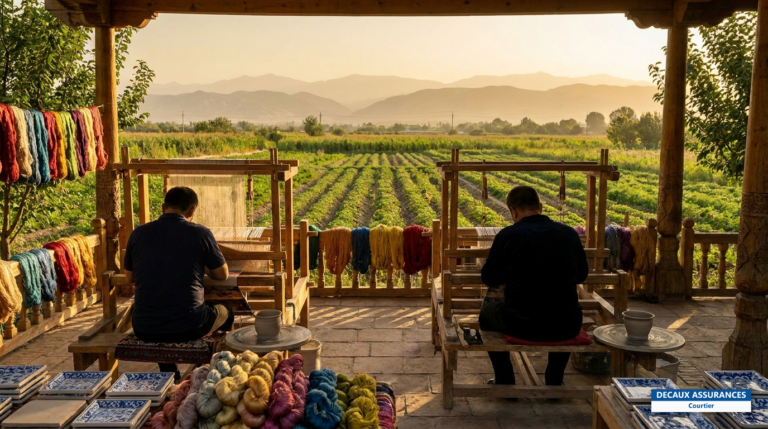 Vallée de Ferghana, Ouzbékistan — ateliers de soie et de céramique, champs fertiles