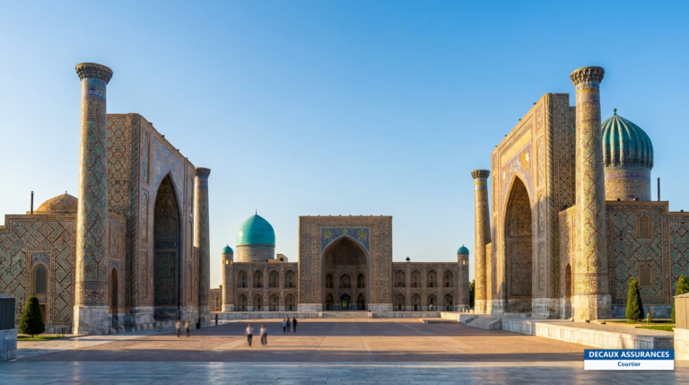 Place du Registan à Samarcande, Ouzbékistan — madrasas aux dômes turquoise de la route de la soie