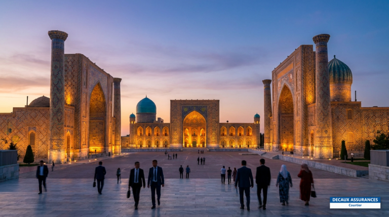 Place du Registan à Samarcande, Ouzbékistan — trois madrasas monumentales aux dômes turquoise