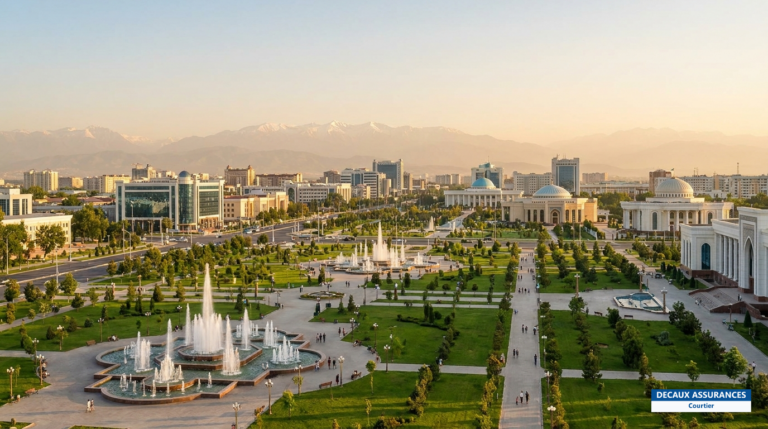 Panorama de Tachkent, capitale de l'Ouzbékistan — parcs, fontaines et skyline moderne