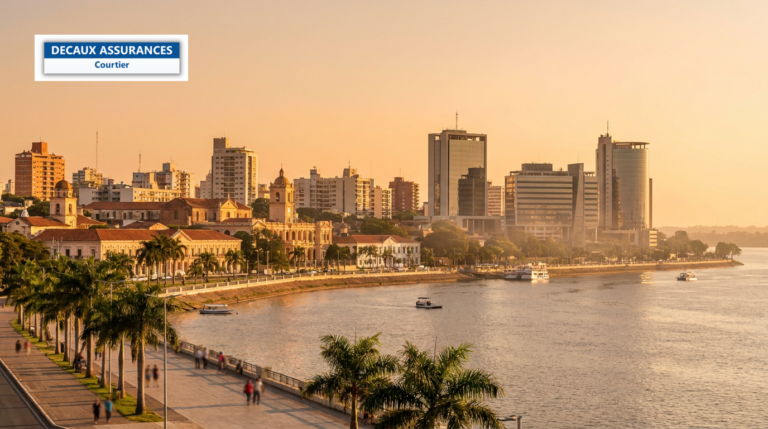 Panorama d'Asuncion le long du fleuve Paraguay, Paraguay — vieille ville coloniale et tours modernes