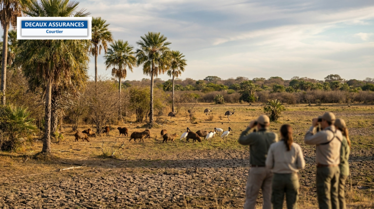 Faune et savane du Chaco paraguayen — zones humides et palmiers sous un vaste ciel