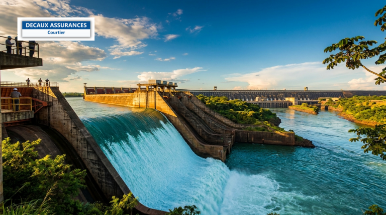 Barrage hydroélectrique d'Itaipú près de Ciudad del Este, Paraguay — déversoir massif et eau turquoise