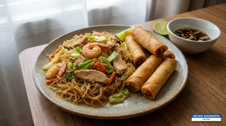 Pancit nouilles sautées et lumpia rouleaux de printemps, Philippines