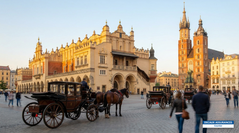 Grande place du marché et basilique Sainte-Marie de Cracovie, Pologne