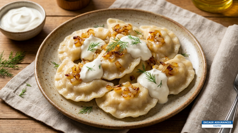 Pierogi, raviolis polonais servis dans une assiette