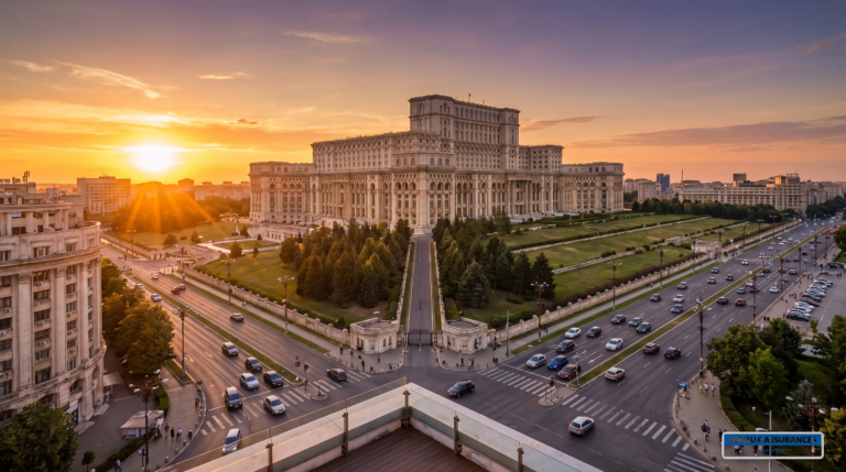 Bucarest, Roumanie — Palais du Parlement et avenues, vivre dans la capitale
