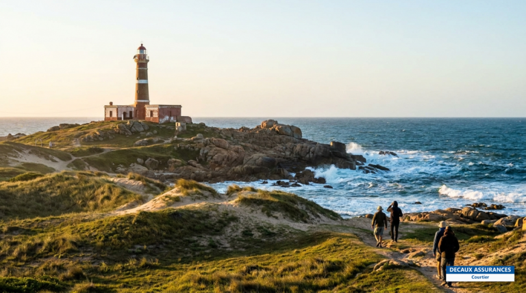Cabo Polonio sur la côte de Rocha, Uruguay — phare sur la pointe rocheuse, dunes sauvages et océan