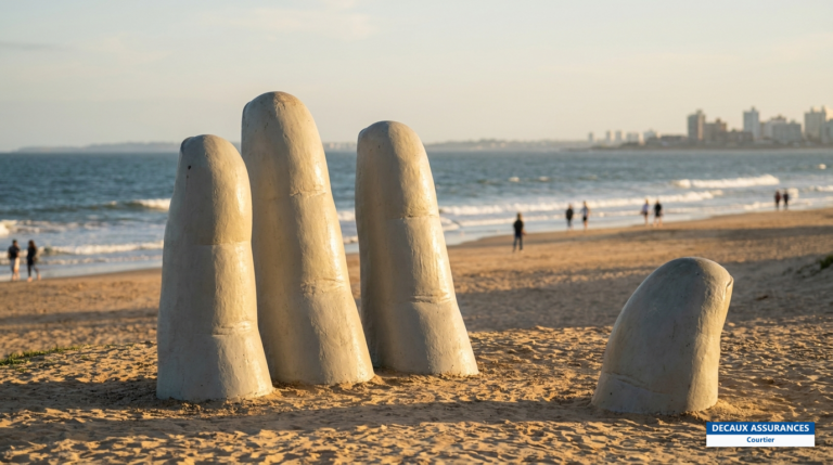 Sculpture La Mano (Los Dedos) sur la plage de Punta del Este, Uruguay — doigts géants sortant du sable