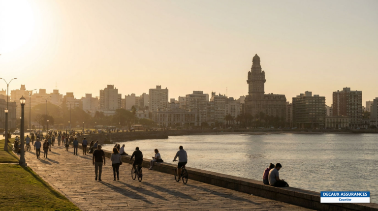 Panorama de Montevideo le long du Río de la Plata, Uruguay — la Rambla et le Palacio Salvo