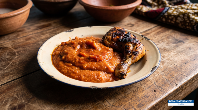 Amiwo béninois — pâte de maïs cuite dans une sauce tomate, servie avec du poulet