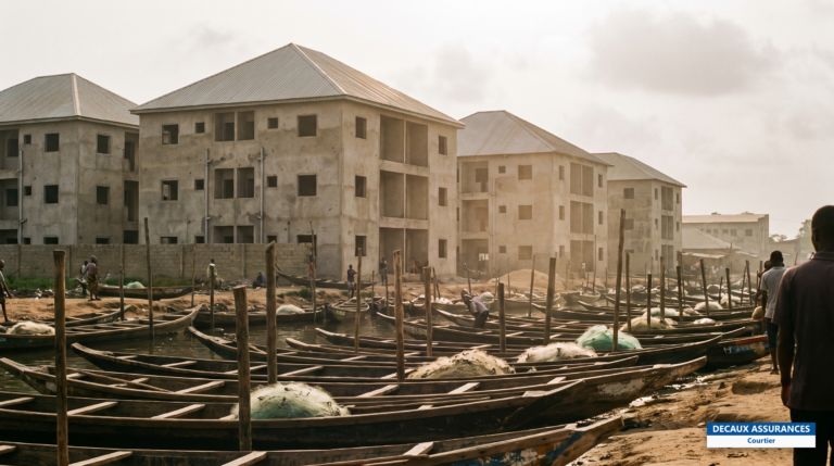Abomey-Calavi au bord du lac Nokoué, Bénin — quartiers résidentiels en forte croissance