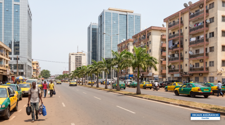 Quartier résidentiel et d'affaires de Conakry, Guinée — immeubles, avenues et vie urbaine de la capitale