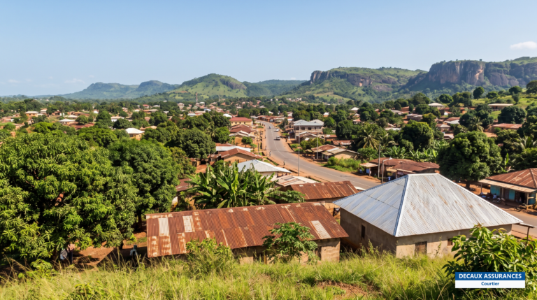 Ville de Kindia en Basse-Guinée — collines, marché et axe routier vers Conakry