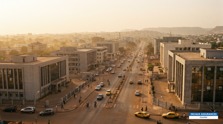 Quartier administratif de Bamako, bâtiments et circulation, vue documentaire