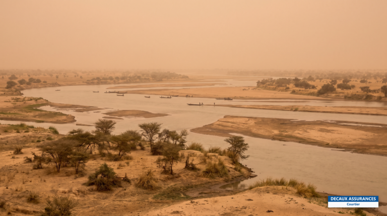 Le fleuve Niger traversant une plaine du centre du Mali, vue documentaire