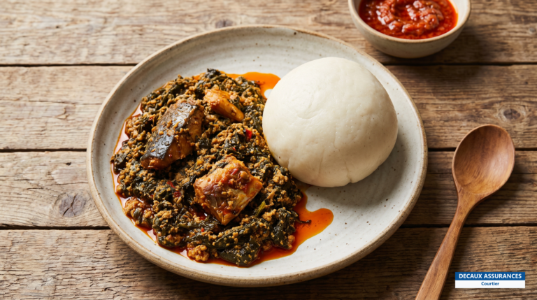 Gboma accompagné d'Akumè, association de plat et de pâte togolaise