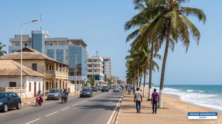 Panorama de Lomé, capitale du Togo — avenues du bord de mer et bâtiments administratifs