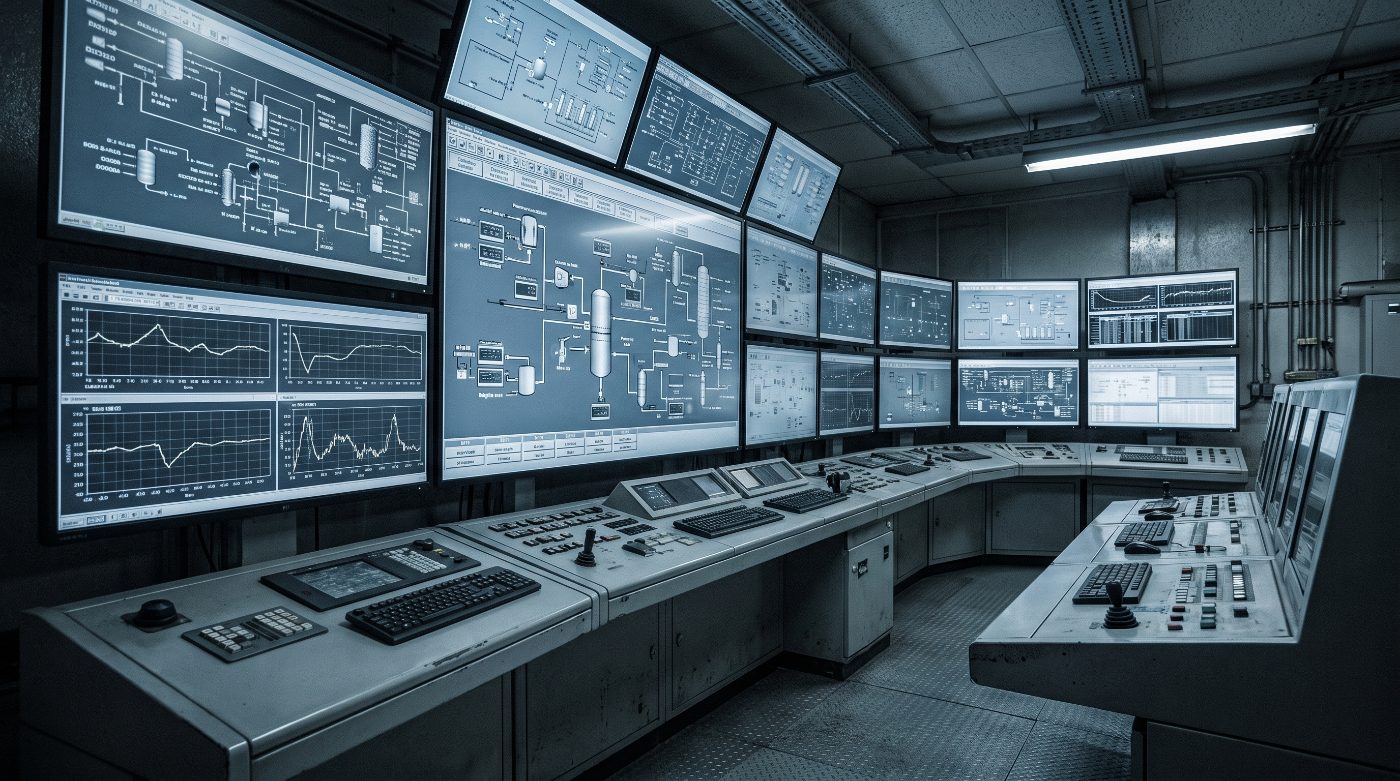 Salle de contrôle et écrans de supervision industrielle