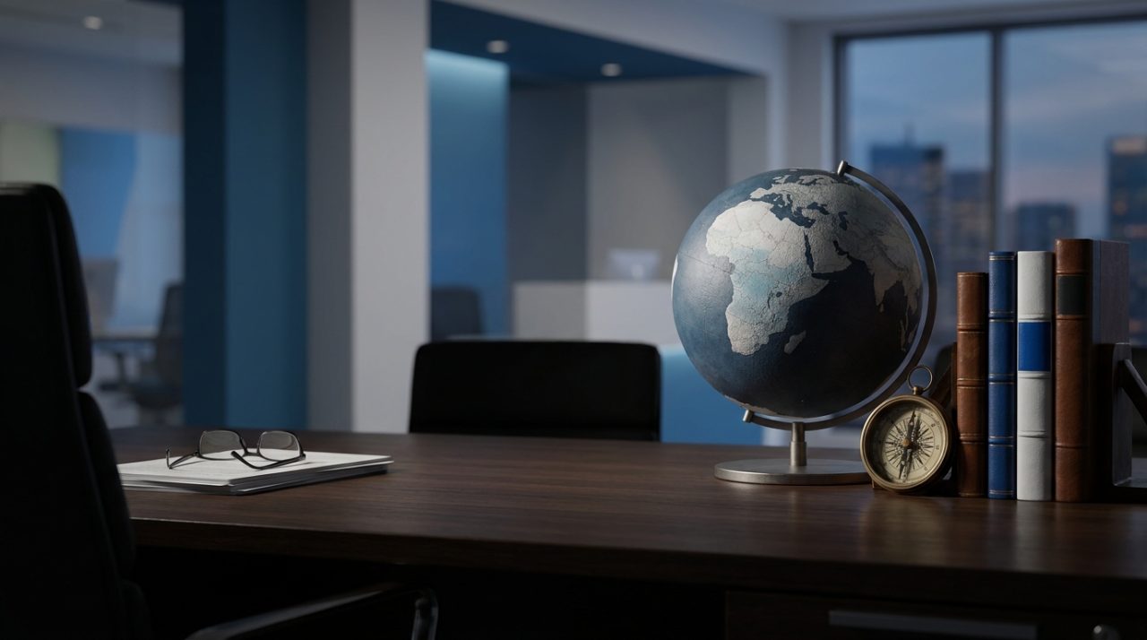 Globe terrestre et boussole sur un bureau, évaluation des zones à risque