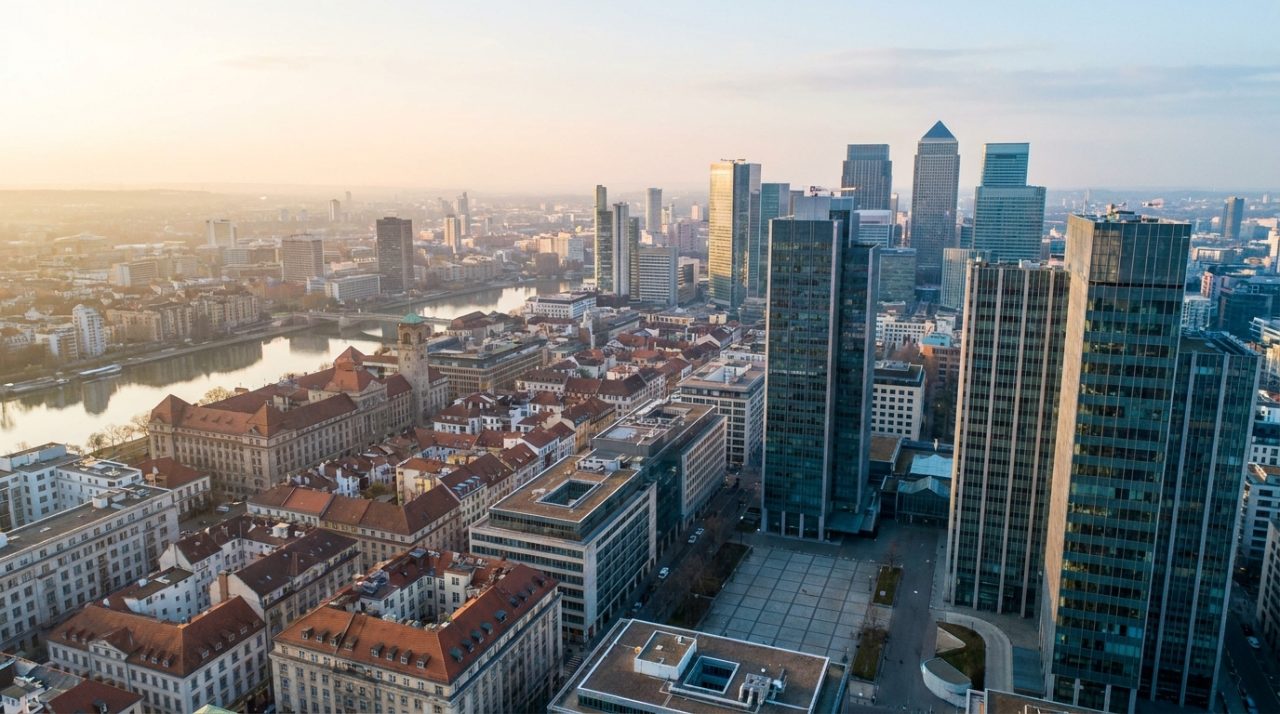 Skyline d'une ville européenne, expatriés en Union européenne et EEE