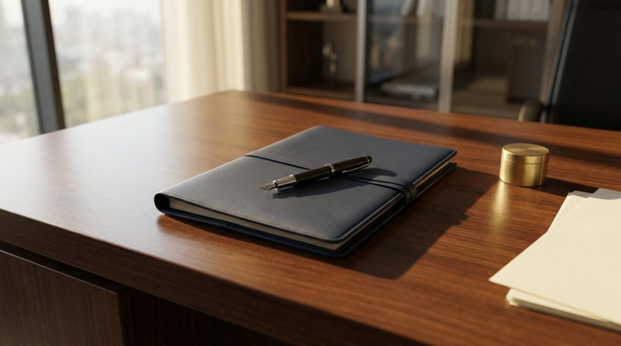Dossier contractuel et stylo plume