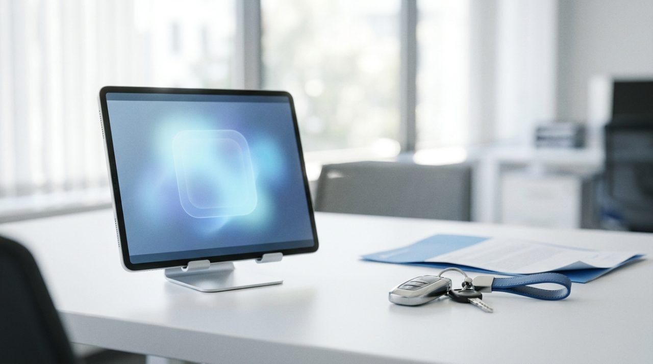 Tablette et clés de véhicule sur un bureau