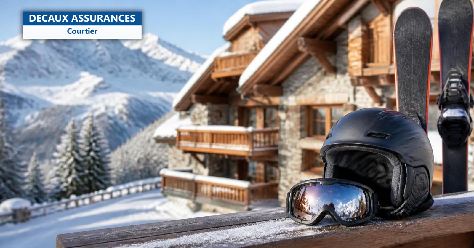 Casque et masque de ski devant un chalet - Decaux Assurances