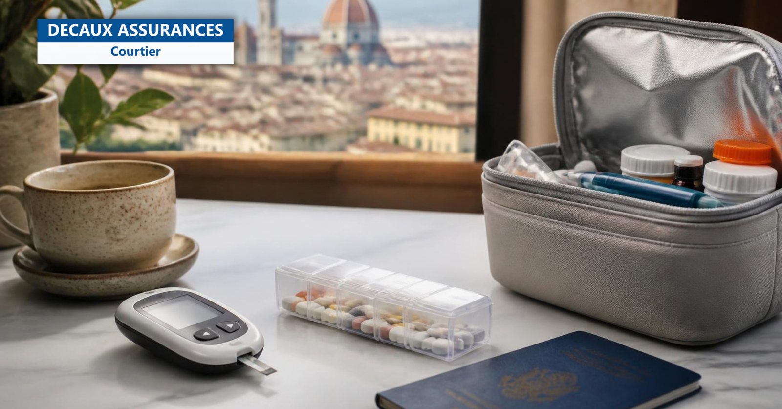 Lecteur de glycémie, pilulier et trousse de médicaments avec passeport - Decaux Assurances