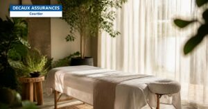 Cabinet de bien-être serein avec table de massage et plantes - Decaux Assurances