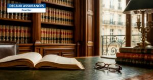 Bibliothèque juridique avec livre ouvert et lunettes - clauses d'exclusion - Decaux Assurances