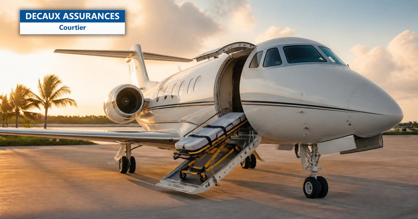 Avion d'évacuation sanitaire avec civière sur un tarmac - rapatriement sanitaire - Decaux Assurances