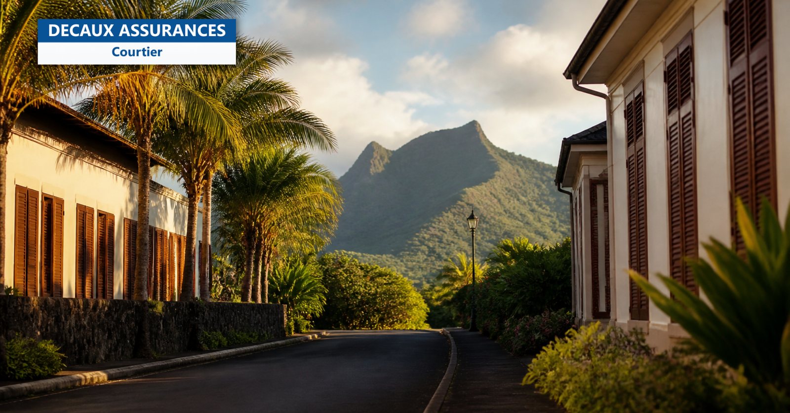 Rue résidentielle calme au pied des montagnes à l'île Maurice - Decaux Assurances