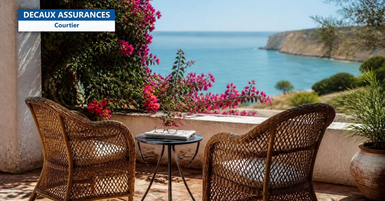 Terrasse fleurie face à l'océan au Portugal - retraités à l'étranger et fiscalité des pensions - Decaux Assurances