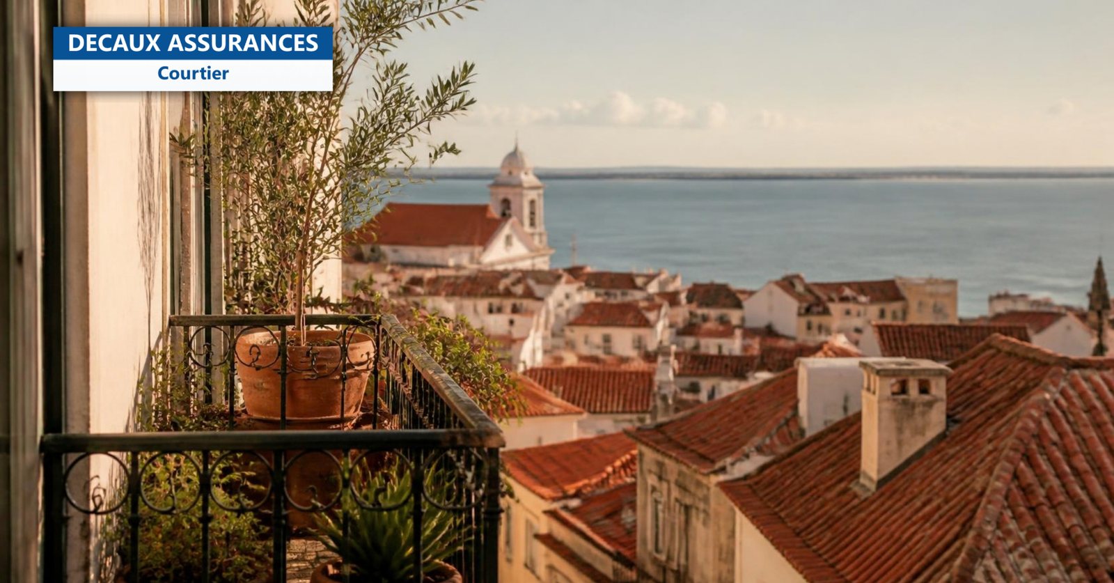 Toits de Lisbonne et le Tage depuis un balcon - expatriation au Portugal - Decaux Assurances