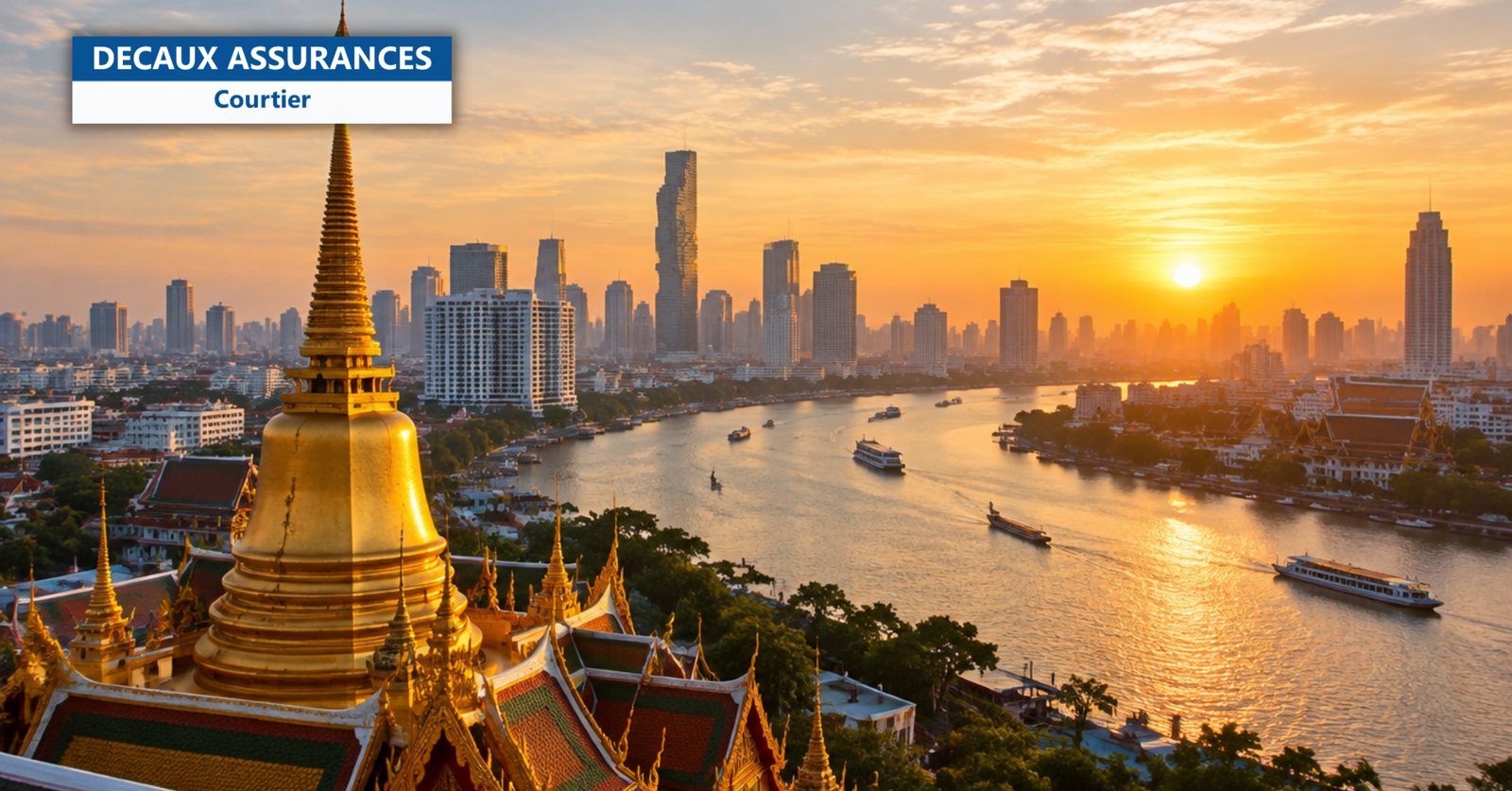 Temple et skyline de Bangkok au lever du soleil - Decaux Assurances